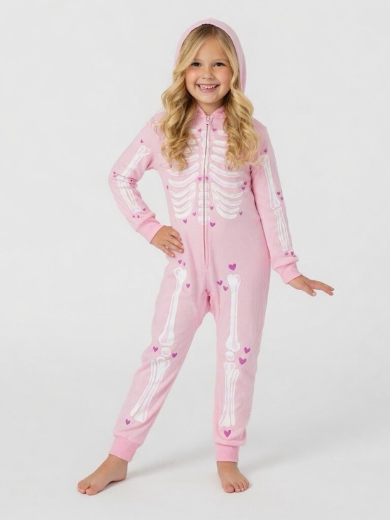 Cat & Jack Other - Cat & Jack Pink Hooded Skeleton Print Kids One-Piece Pajama
